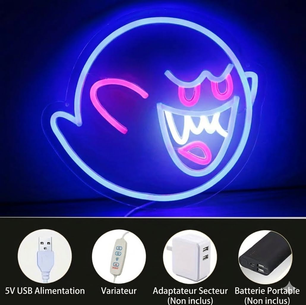 Néon LED fantôme installé au-dessus d'un bureau gaming